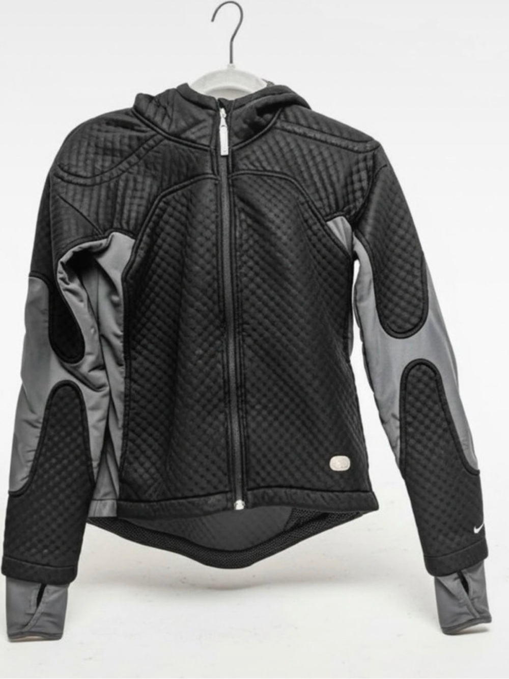 Nike Sphere Thermal Women Quilted Running Jacket Full Zip Hood Black Gray S 4-6